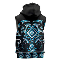 Blue Ngaru Taniko With Aotearoa Maori Tattoo Sleeveless Zip Hoodie - Polynesian Pride