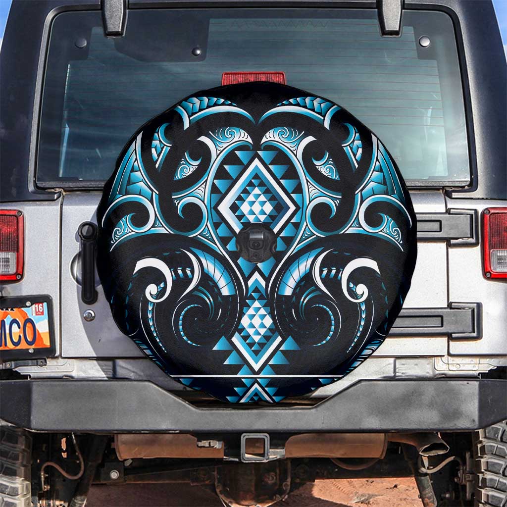 Blue Ngaru Taniko With Aotearoa Maori Tattoo Spare Tire Cover LT14 Blue - Polynesian Pride