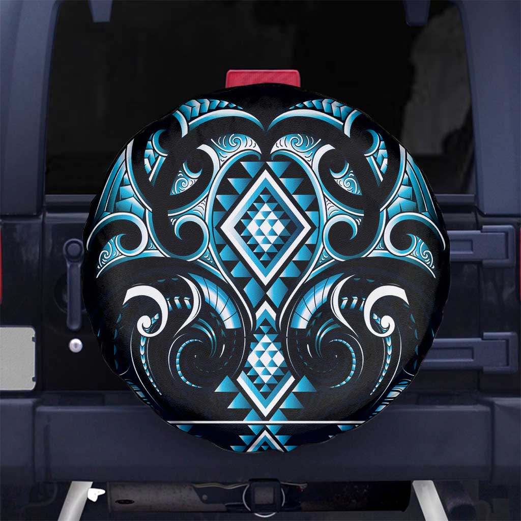 Blue Ngaru Taniko With Aotearoa Maori Tattoo Spare Tire Cover LT14 No hole Blue - Polynesian Pride