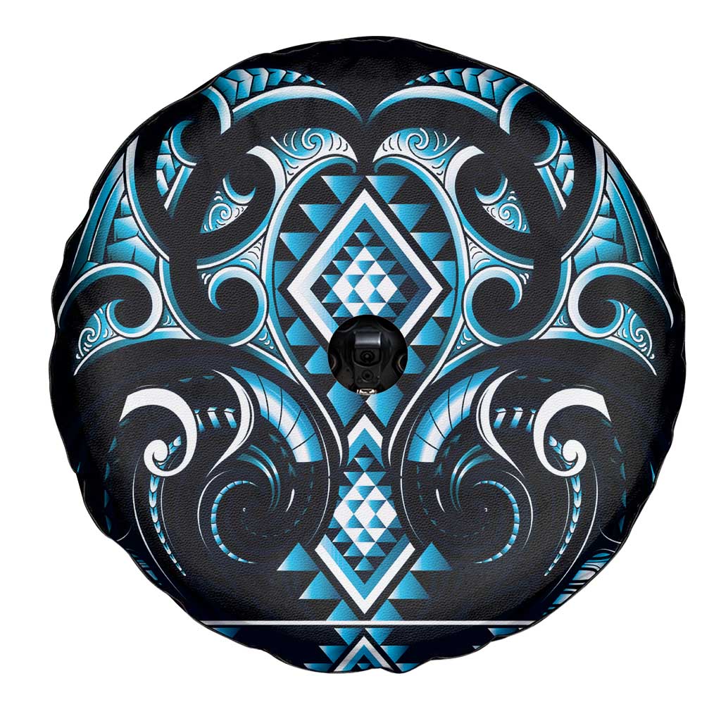 Blue Ngaru Taniko With Aotearoa Maori Tattoo Spare Tire Cover LT14 - Polynesian Pride