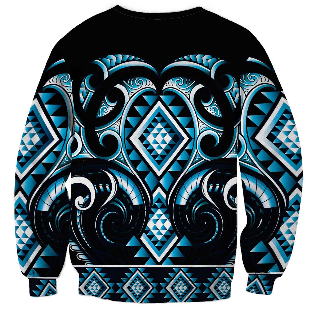 Blue Ngaru Taniko With Aotearoa Maori Tattoo Sweatshirt LT14 - Polynesian Pride