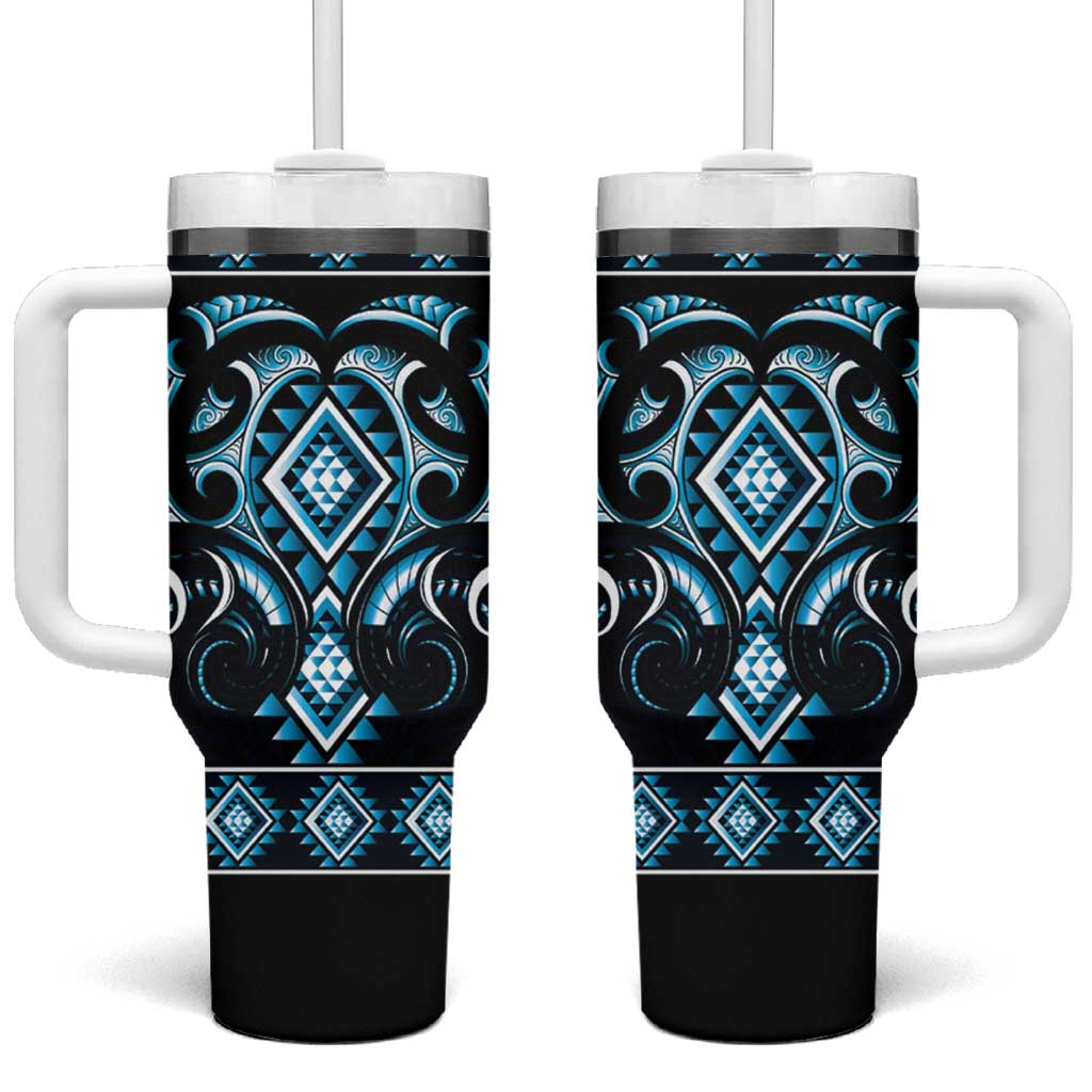 Blue Ngaru Taniko With Aotearoa Maori Tattoo Tumbler With Handle