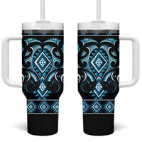 Blue Ngaru Taniko With Aotearoa Maori Tattoo Tumbler With Handle