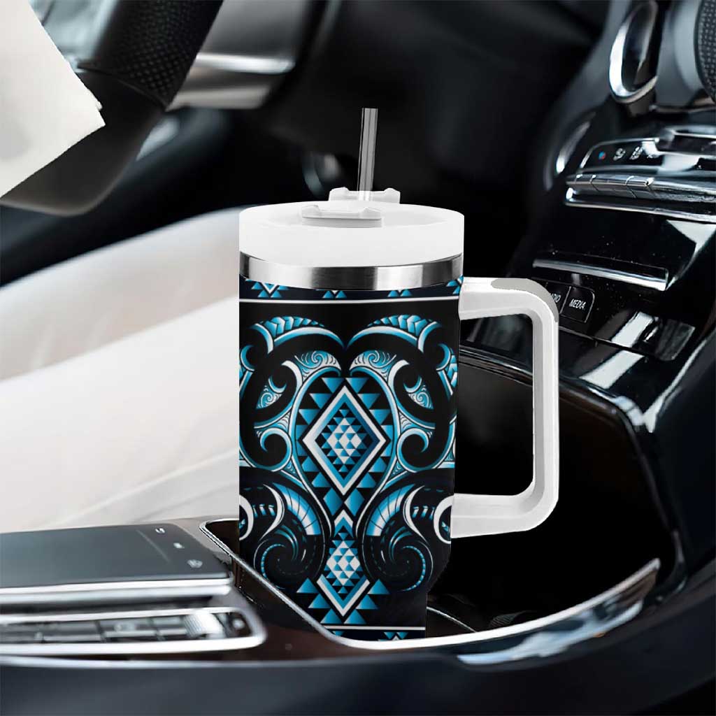 Blue Ngaru Taniko With Aotearoa Maori Tattoo Tumbler With Handle
