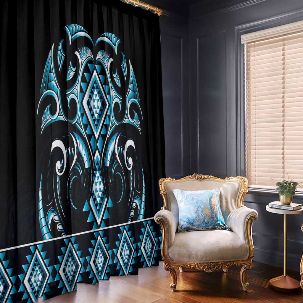 Blue Ngaru Taniko With Aotearoa Maori Tattoo Window Curtain