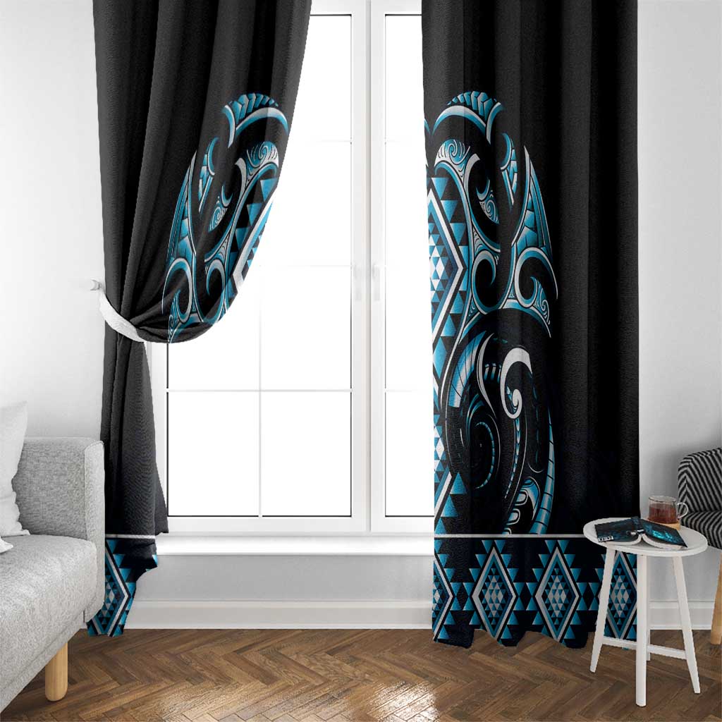 Blue Ngaru Taniko With Aotearoa Maori Tattoo Window Curtain