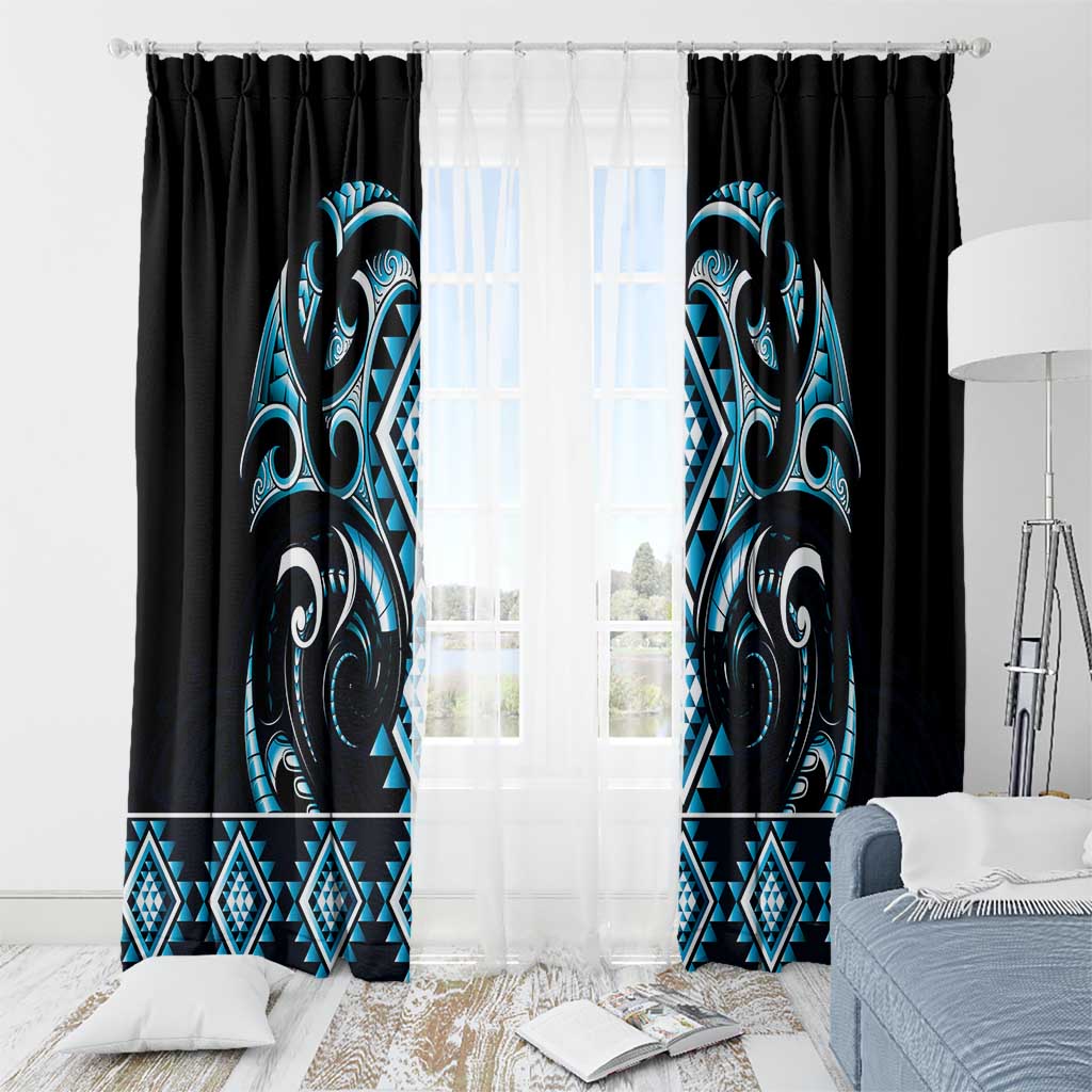 Blue Ngaru Taniko With Aotearoa Maori Tattoo Window Curtain