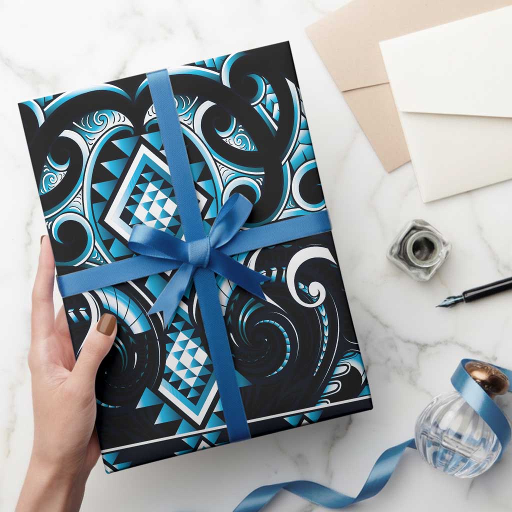 Blue Ngaru Taniko With Aotearoa Maori Tattoo Wrapping Paper - Polynesian Pride