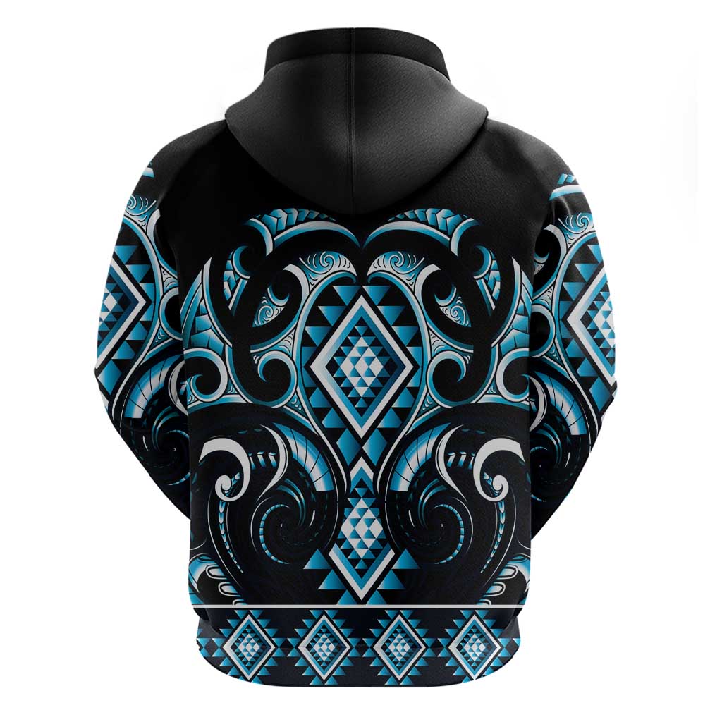 Blue Ngaru Taniko With Aotearoa Maori Tattoo Zip Hoodie LT14 - Polynesian Pride
