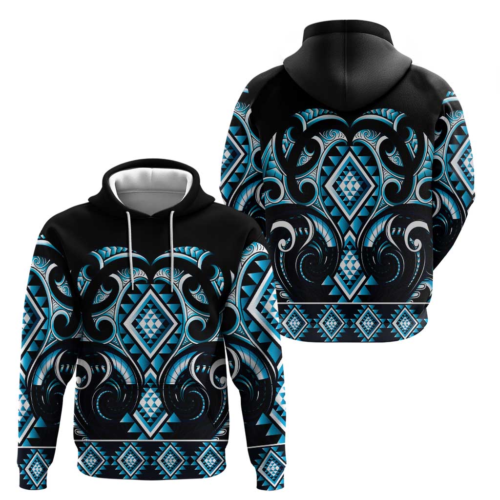 Blue Ngaru Taniko With Aotearoa Maori Tattoo Zip Hoodie LT14 - Polynesian Pride