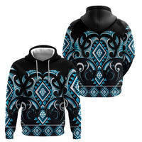 Blue Ngaru Taniko With Aotearoa Maori Tattoo Zip Hoodie LT14 - Polynesian Pride
