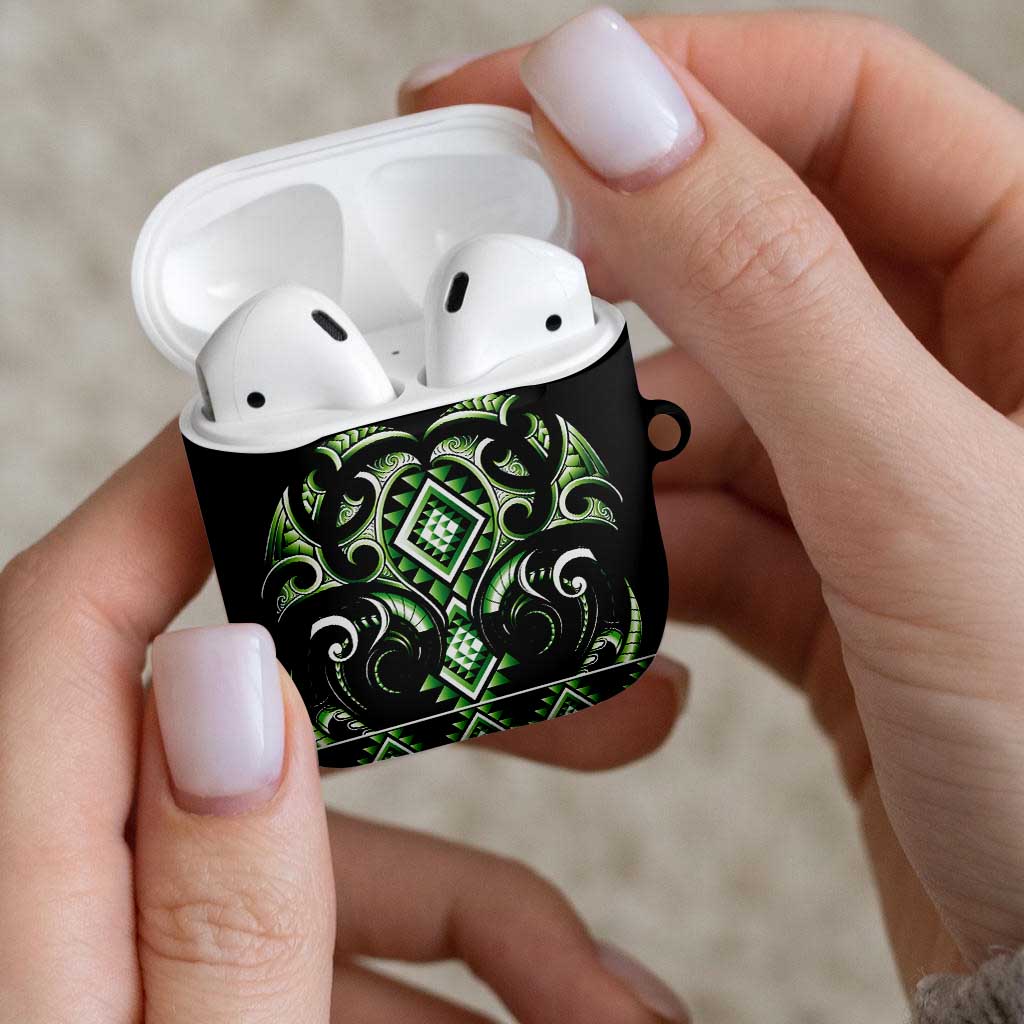 Green Ngaru Taniko With Aotearoa Maori Tattoo AirPods Case - Polynesian Pride