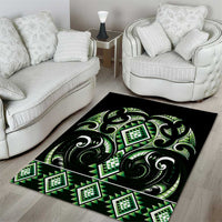 Green Ngaru Taniko With Aotearoa Maori Tattoo Area Rug