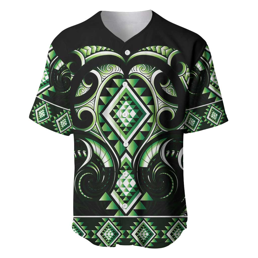 Green Ngaru Taniko With Aotearoa Maori Tattoo Baseball Jersey