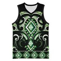 Green Ngaru Taniko With Aotearoa Maori Tattoo Basketball Jersey LT14 Unisex Green - Polynesian Pride