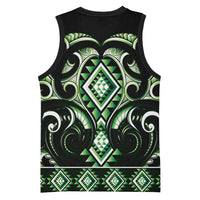 Green Ngaru Taniko With Aotearoa Maori Tattoo Basketball Jersey LT14 - Polynesian Pride
