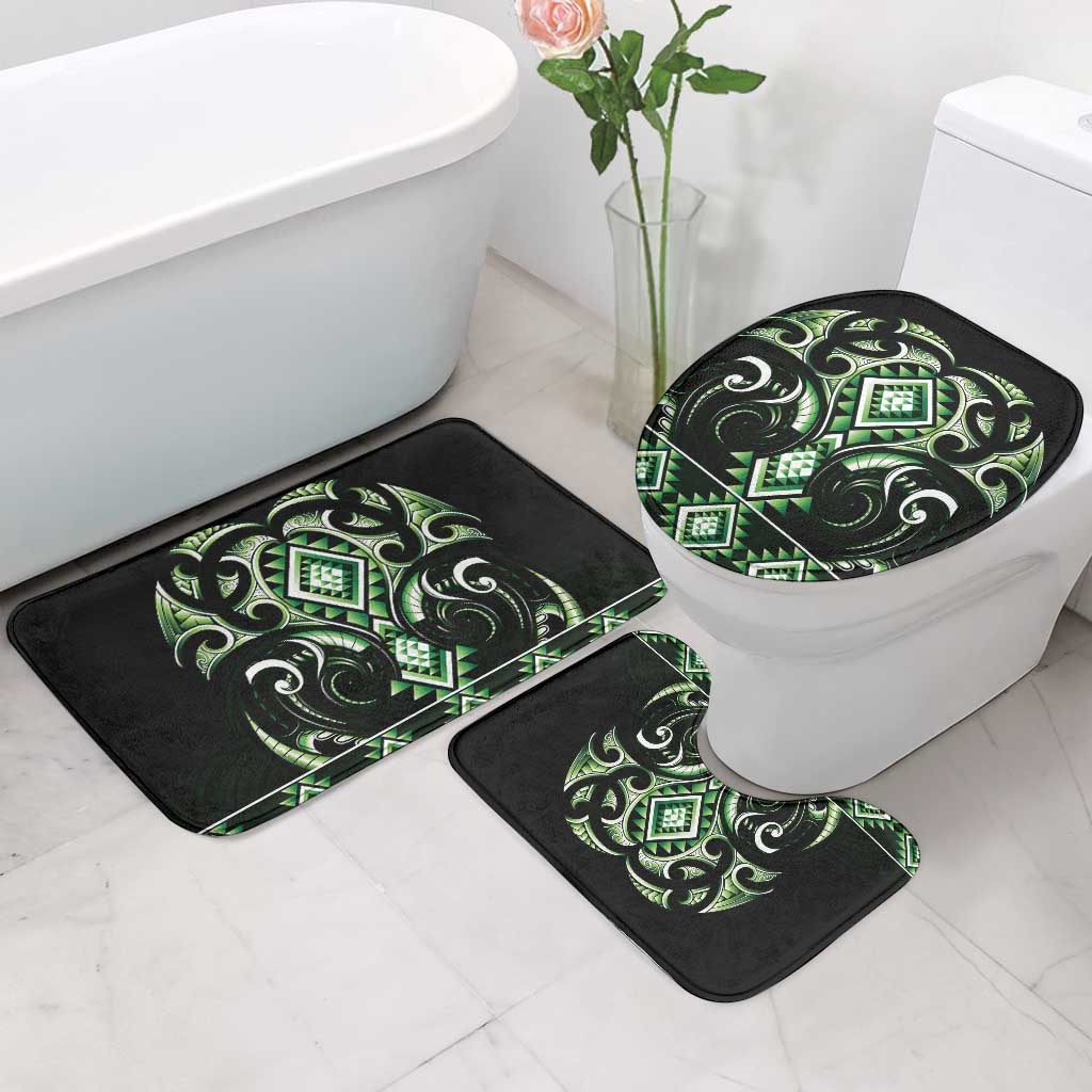Green Ngaru Taniko With Aotearoa Maori Tattoo Bathroom Set - Polynesian Pride