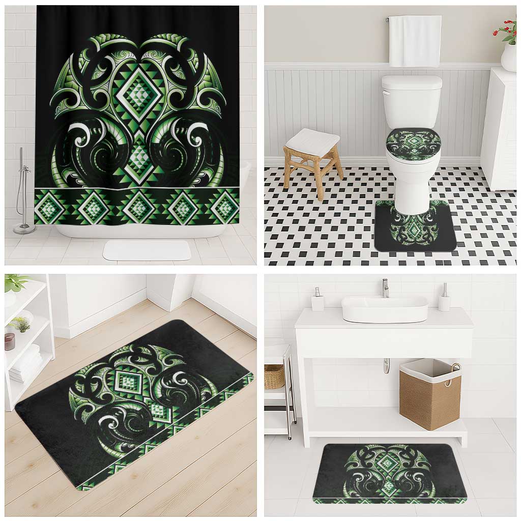 Green Ngaru Taniko With Aotearoa Maori Tattoo Bathroom Set - Polynesian Pride