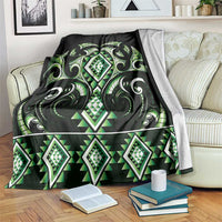 Green Ngaru Taniko With Aotearoa Maori Tattoo Blanket