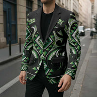 Green Ngaru Taniko With Aotearoa Maori Tattoo Blazer - Polynesian Pride