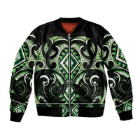 Green Ngaru Taniko With Aotearoa Maori Tattoo Bomber Jacket LT14 Unisex Green - Polynesian Pride