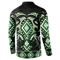 Green Ngaru Taniko With Aotearoa Maori Tattoo Button Sweatshirt