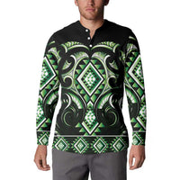 Green Ngaru Taniko With Aotearoa Maori Tattoo Button Sweatshirt