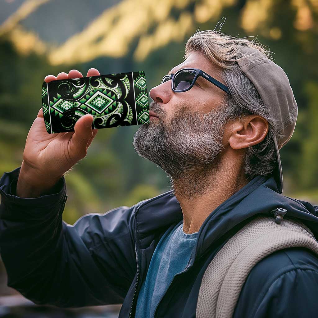 Green Ngaru Taniko With Aotearoa Maori Tattoo 4 in 1 Can Cooler Tumbler LT14 - Polynesian Pride