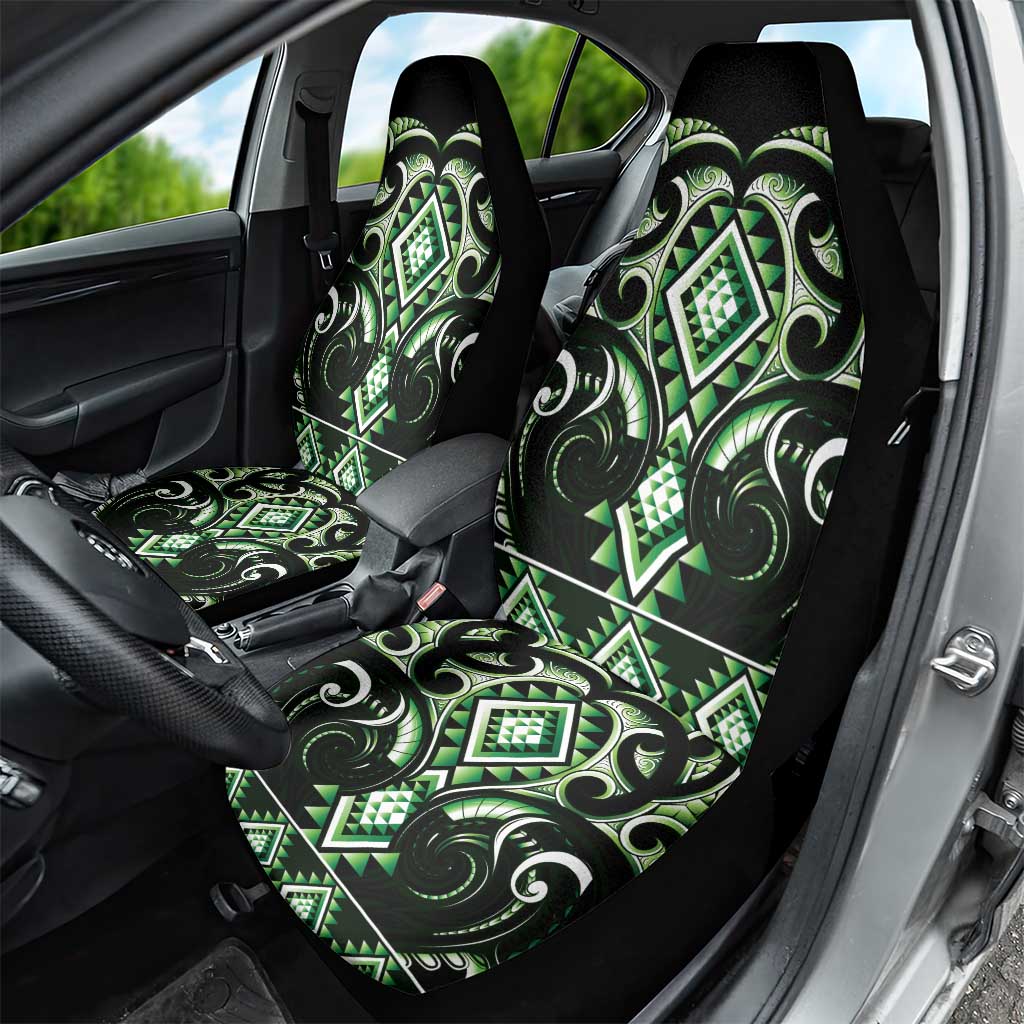 Green Ngaru Taniko With Aotearoa Maori Tattoo Car Seat Cover