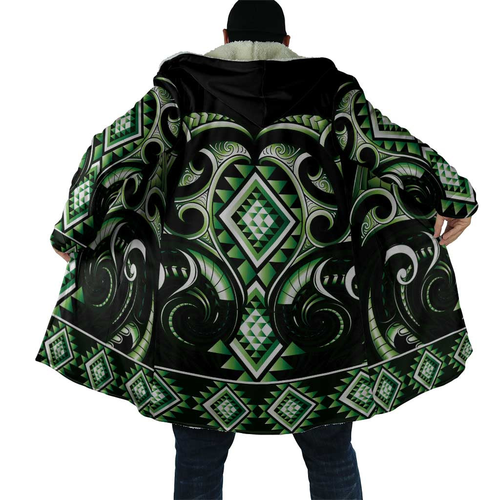 Green Ngaru Taniko With Aotearoa Maori Tattoo Cloak - Polynesian Pride
