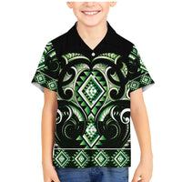 Green Ngaru Taniko With Aotearoa Maori Tattoo Family Matching Mermaid Dress and Hawaiian Shirt LT14 Son's Shirt Green - Polynesian Pride