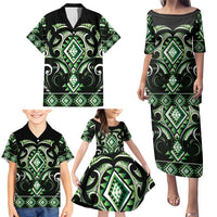 Green Ngaru Taniko With Aotearoa Maori Tattoo Family Matching Puletasi and Hawaiian Shirt