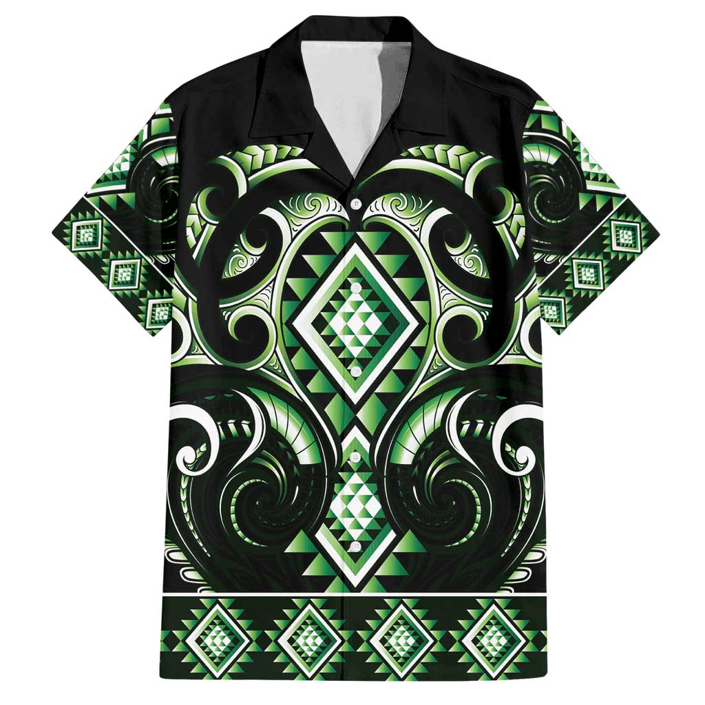 Green Ngaru Taniko With Aotearoa Maori Tattoo Family Matching Puletasi and Hawaiian Shirt