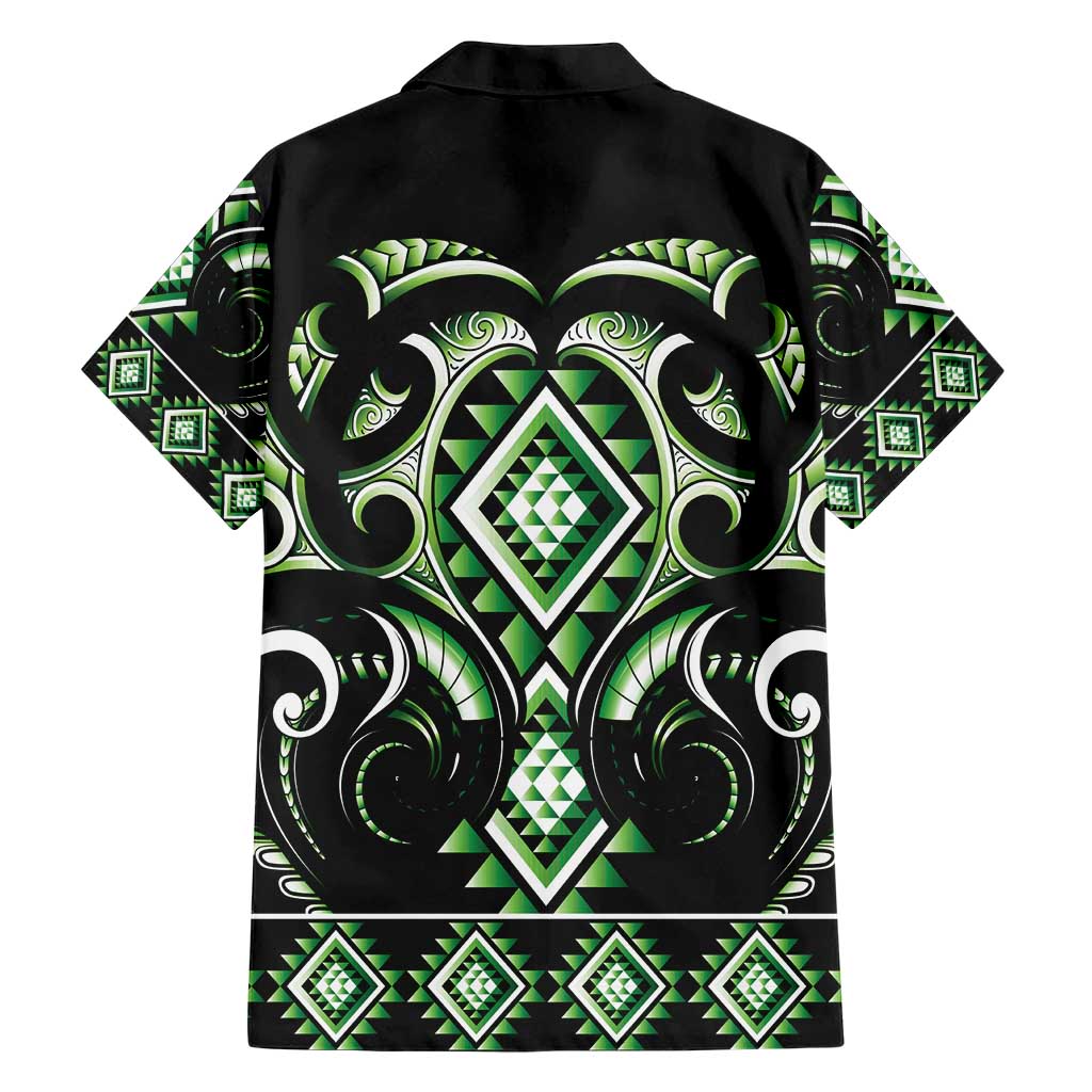 Green Ngaru Taniko With Aotearoa Maori Tattoo Family Matching Short Sleeve Bodycon Dress and Hawaiian Shirt LT14 - Polynesian Pride