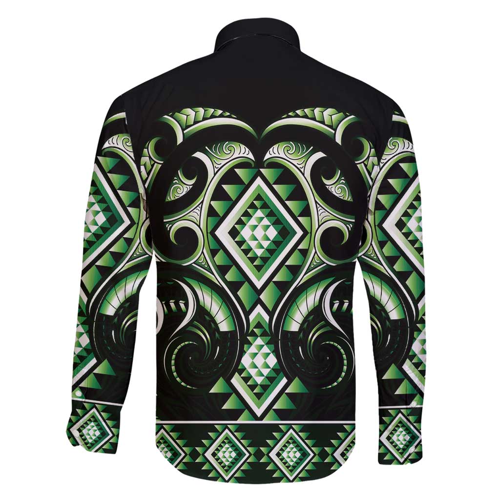 Green Ngaru Taniko With Aotearoa Maori Tattoo Family Matching Short Sleeve Bodycon Dress and Hawaiian Shirt LT14 - Polynesian Pride
