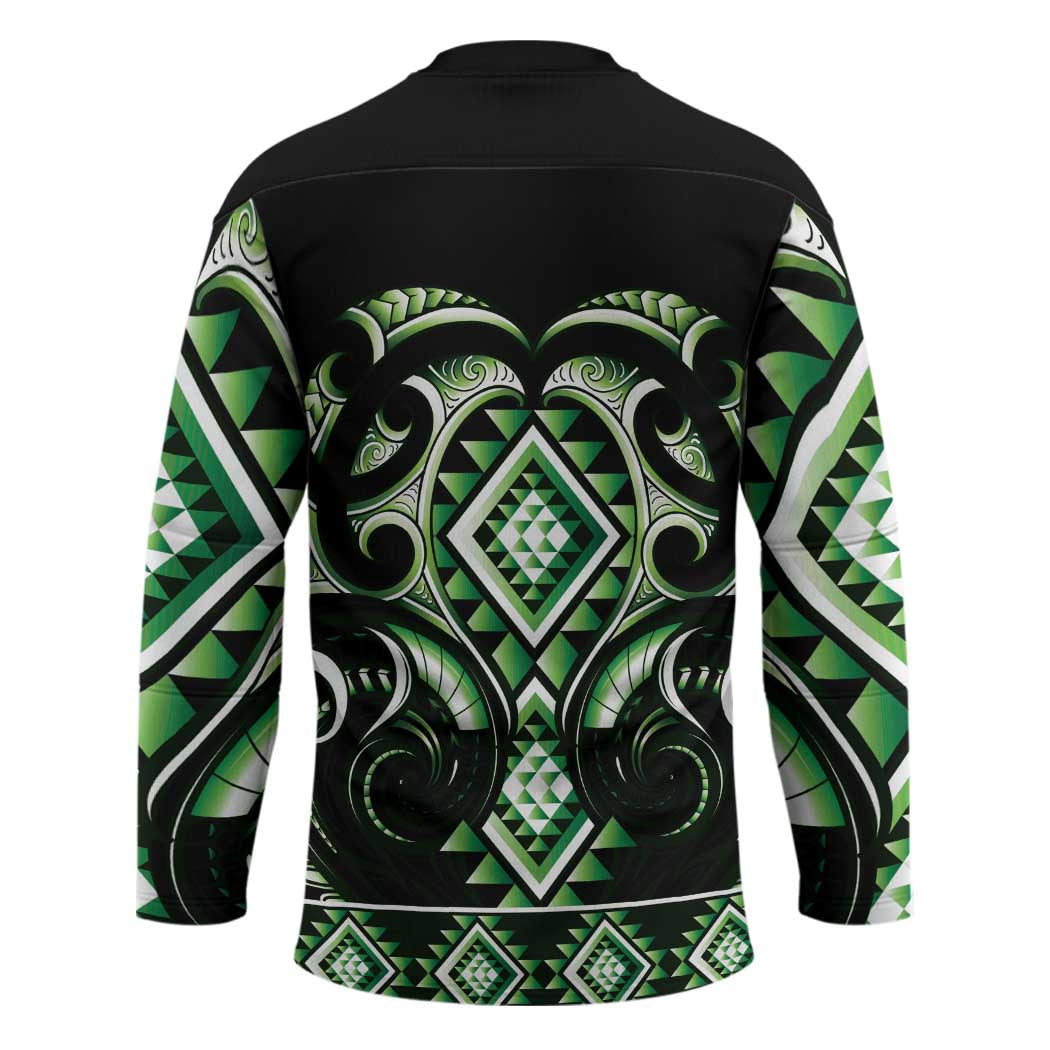 Green Ngaru Taniko With Aotearoa Maori Tattoo Hockey Jersey LT14 - Polynesian Pride