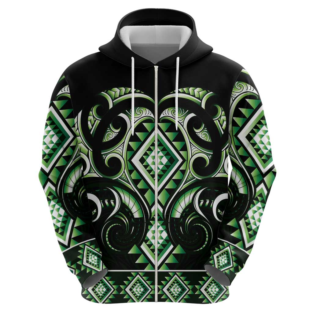 Green Ngaru Taniko With Aotearoa Maori Tattoo Hoodie