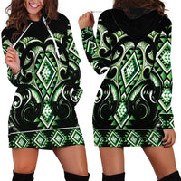 Green Ngaru Taniko With Aotearoa Maori Tattoo Hoodie Dress