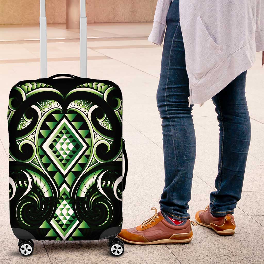 Green Ngaru Taniko With Aotearoa Maori Tattoo Luggage Cover LT14 Green - Polynesian Pride