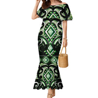Green Ngaru Taniko With Aotearoa Maori Tattoo Mermaid Dress