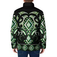 Green Ngaru Taniko With Aotearoa Maori Tattoo Padded Jacket LT14 - Polynesian Pride
