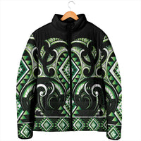 Green Ngaru Taniko With Aotearoa Maori Tattoo Padded Jacket LT14 - Polynesian Pride