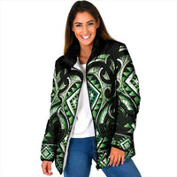 Green Ngaru Taniko With Aotearoa Maori Tattoo Padded Jacket LT14 Women Green - Polynesian Pride