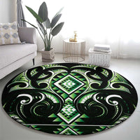 Green Ngaru Taniko With Aotearoa Maori Tattoo Round Carpet LT14 - Polynesian Pride