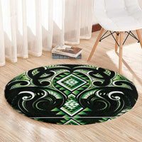 Green Ngaru Taniko With Aotearoa Maori Tattoo Round Carpet LT14 - Polynesian Pride