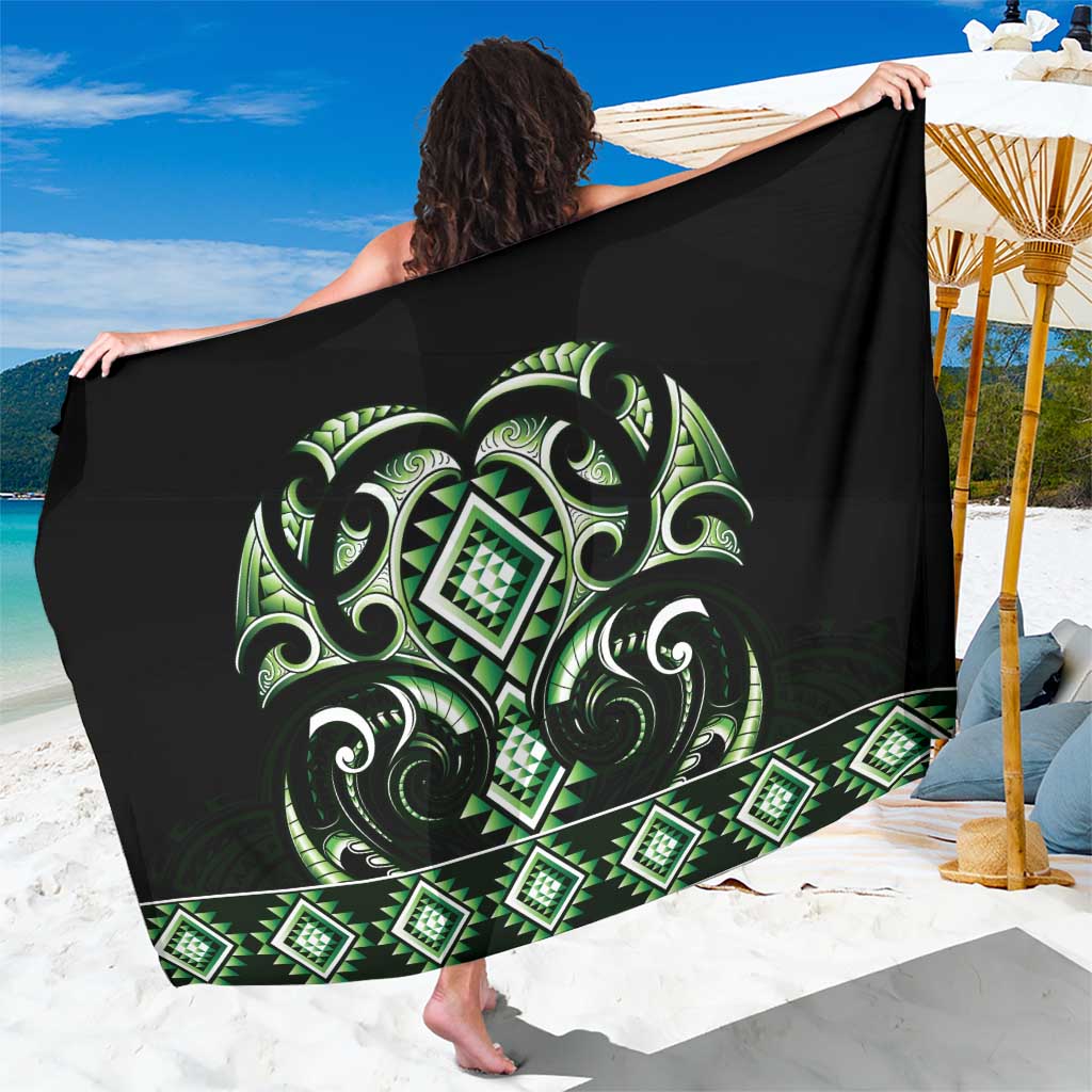 Green Ngaru Taniko With Aotearoa Maori Tattoo Sarong LT14 One Size 44 x 66 inches Green - Polynesian Pride