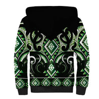 Green Ngaru Taniko With Aotearoa Maori Tattoo Sherpa Hoodie