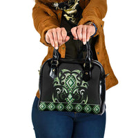 Green Ngaru Taniko With Aotearoa Maori Tattoo Shoulder Handbag