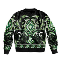 Green Ngaru Taniko With Aotearoa Maori Tattoo Sleeve Zip Bomber Jacket LT14 - Polynesian Pride