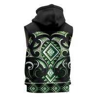 Green Ngaru Taniko With Aotearoa Maori Tattoo Sleeveless Hoodie LT14 - Polynesian Pride